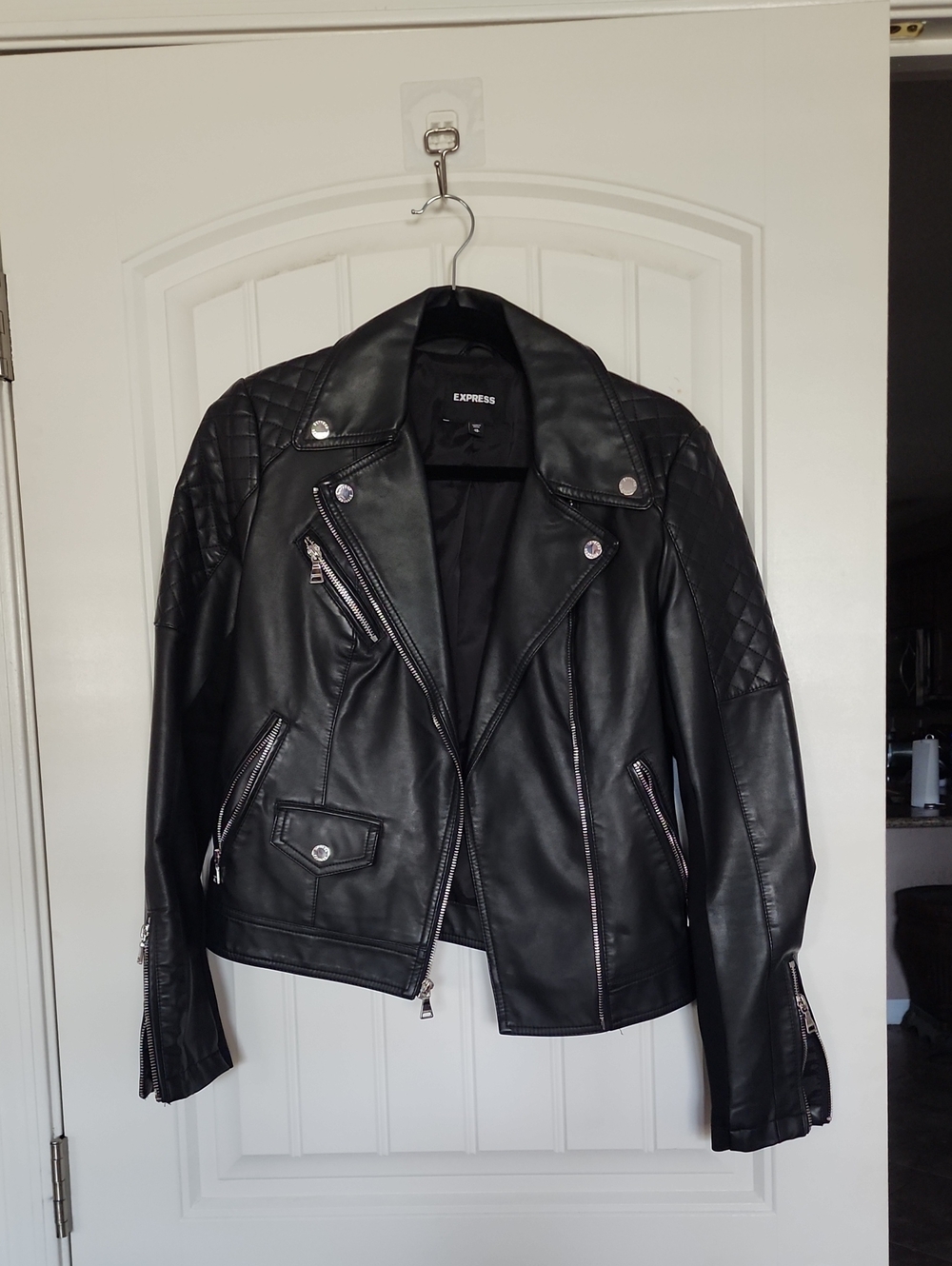Express Black Quilted Faux Leather Moto Jacket